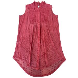 Anthropologie Vanessa Virginia Sleeveless Sheer Red Mesh Smock polka dot dress S